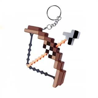 Mini pixel bue og pil legetøj med skydefunktion og nøglering